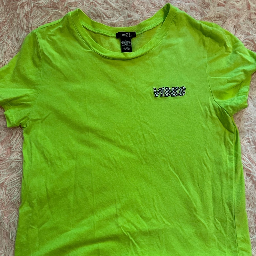 Rue21 Vibes Checkered Neon Green Medium Shirt
